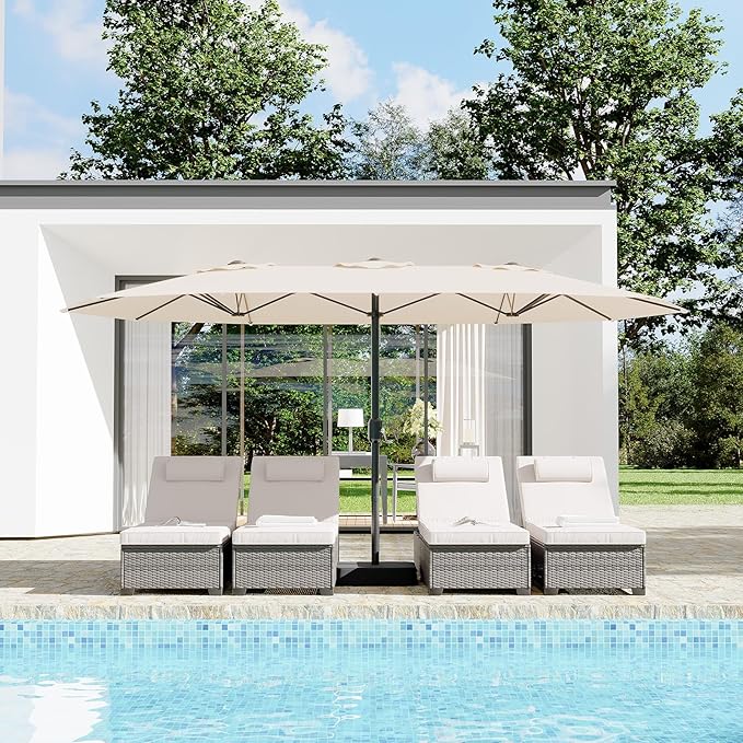 Garvee 15 ft Rectangular Patio Umbrella with Base Included - Large Patio Umbrella with Crank Handle, UV Protection for Outdoor Market, Backyard, Pool - Beige