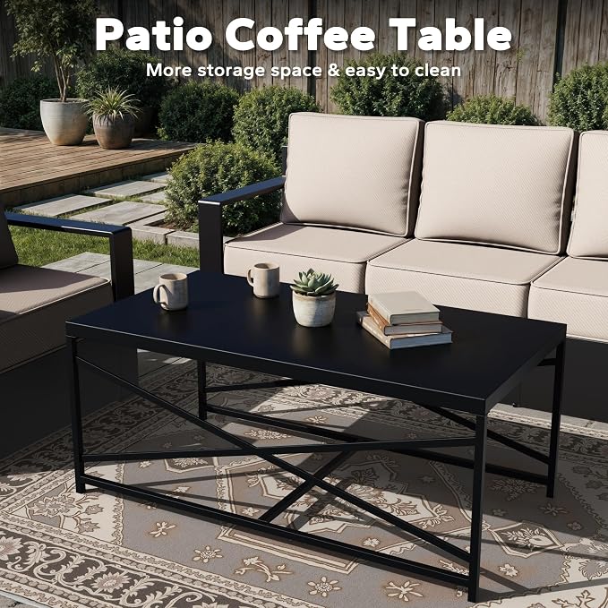 Outdoor Aluminum Furniture Set, 6-Piece Patio Conversation Set, 2 Swivel Chairs, 2 Chairs,1 Sofa and 1 Table, All-Weather Metal Frame, 6" Thick Removable Cushions, Deep Setting for Garden, Porch