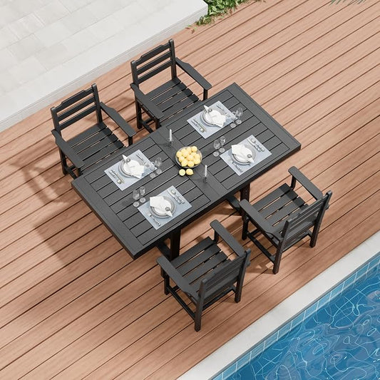 K Knowbody 5-Piece Outdoor Patio Dining Table and Chairs Set, Seats 4 | Steel-Reinforced HDPE, 100 lb/sq ft Load Capacity, 2-Inch Umbrella-Ready Tables, All-Weather, Fade-Resistant, Charcoal Black