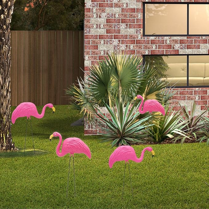 4E's Novelty 4 Pink Flamingos Yard Decorations - Extra Large 24" Flamingos Yard Ornaments - Pink Flamingos for Yard Sculptures & Statues - Lawn Flamingos Outdoor Garden Decor, Weather Resistant