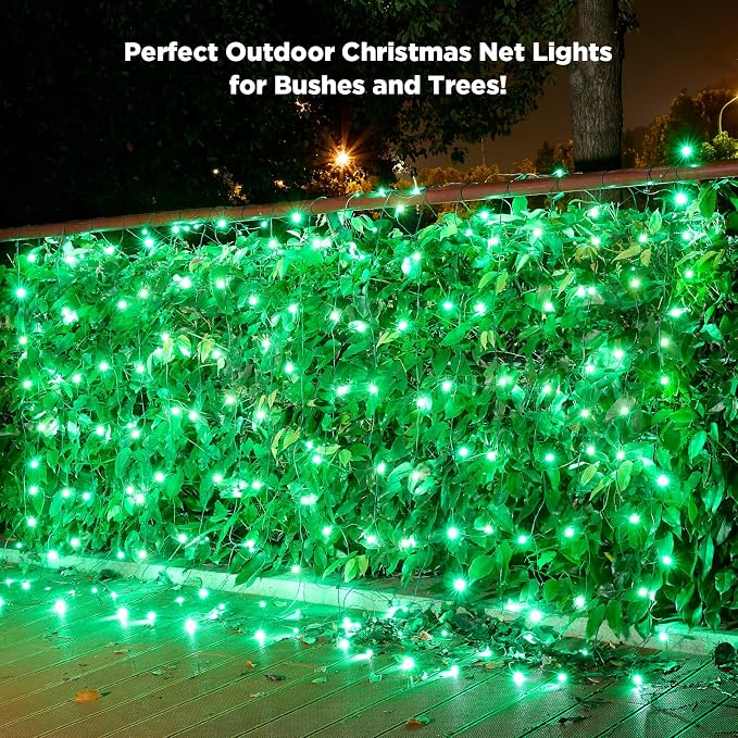Led Net Lights Christmas Lights Outdoor 200Leds 9ft x 6ft Upgraded Green Christmas Net Lighting, Waterproof 5mm LED Wide Angle Outdoor Indoor Mesh Net Light for Trees, Bushes, Shrubs Decorations