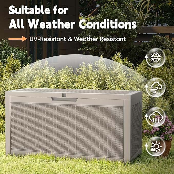 LubanNese Outdoor Storage Box, 66 Gallon Deck Box Waterproof, Outdoor Storage Bin for Patio Furniture Cushion, Garden Supply, Weatherproof, Lockable, Grey