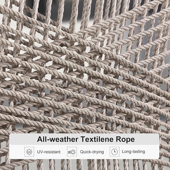 PURPLE LEAF 9 Pieces Patio Dining Set Aluminum Modern Rectangular Table and Rattan Arm Chairs with Cushions for Kitchen Porch Garden Outdoor Furniture Sets, Beige and Dark Grey