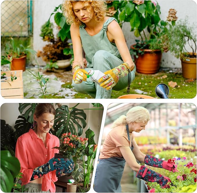 Gardening Gloves for Women Long Sleeve Garden Gloves for Yard&Outdoor Work | Wear-resistant Superfiber Leather, Breathable Sweat-wicking, Adjustable Cuffs, Full Arm Protection, 3 Touch-Screen Fingertips