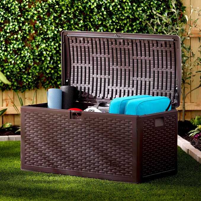 Plastic Development Group Outdoor Storage Deck Box, Standard Closure, 73 Gallon, Java