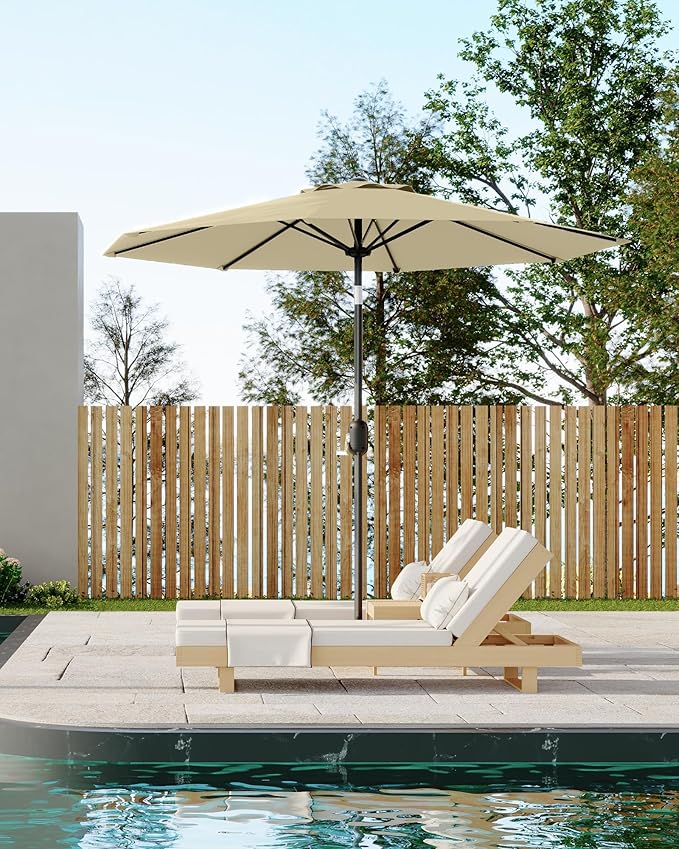 GarveeLife Outdoor Patio Umbrella, Table Market Umbrella with Push Button Tilt and Crank, 8 Sturdy Ribs UV Protection Waterproof for Garden, Deck, Backyard, Pool