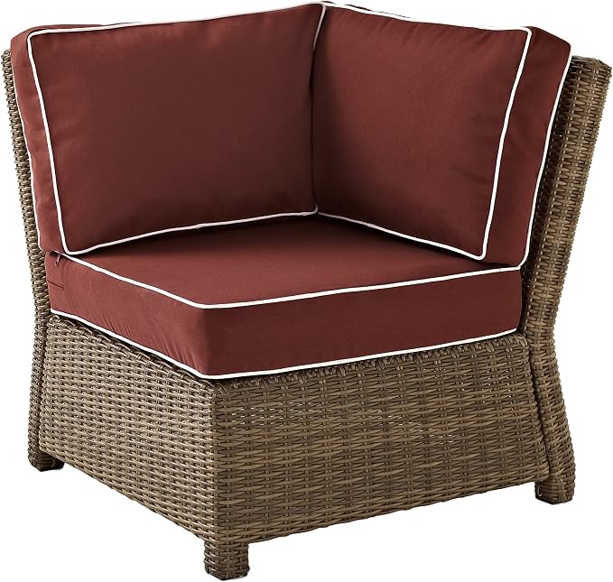 Crosley Furniture Bradenton 4-Piece Outdoor Sectional Sofa Wicker Conversation Patio Furniture Set for Deck, Brown with Sangria Cushions
