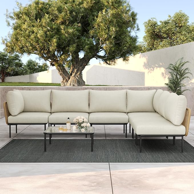 LayinSun 2 Pieces Aluminum Patio Furniture Set, Modern Modular Sectional Corner Chairs and Upgrade Thickness Cushion