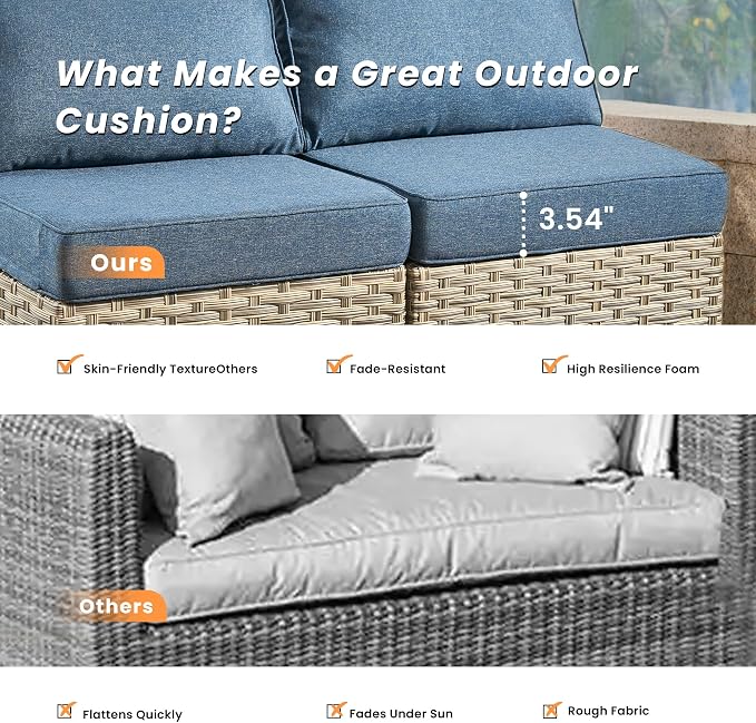 Outdoor Patio Furniture Sets,6 PCS Patio Conversation Set Outside Rattan Sectional Sofa with 42 in Fire Pit Table&Coffee Table Fit Backyard Porch Garden Poolside Balcony