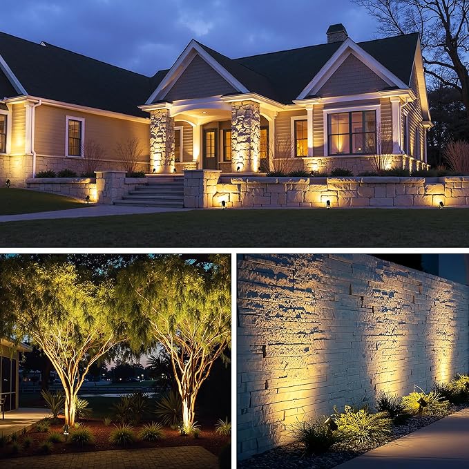 All-in-One Outdoor Low Voltage Landscape Lighting Kit, LED Landscape Spot Lights with 60W Transformer and 65FT Wire, Waterproof Outside Spotlights for Yard, Garden, Tree, Pathway, House, 3000K, 12Pack