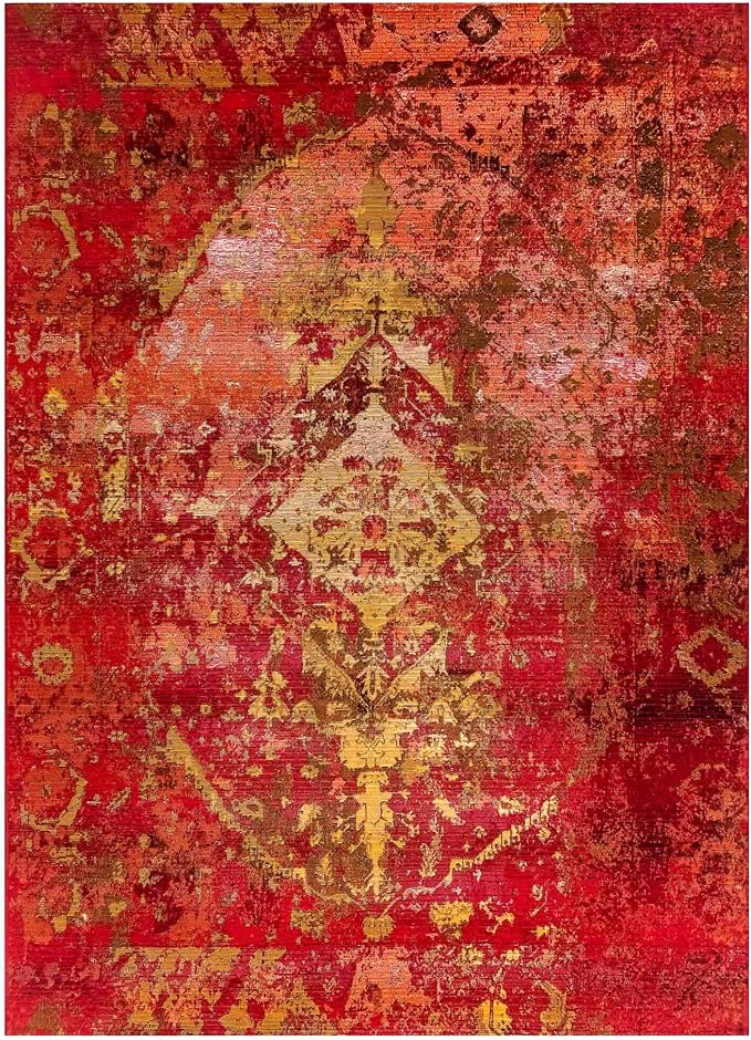 Liora Manne Marina Indoor/Outdoor Power Loomed Synthetic Blend Low Profile Area Rug - Traditional Medallion Casual Colorful (Kermin Saffron) (8'10" x 11'9")