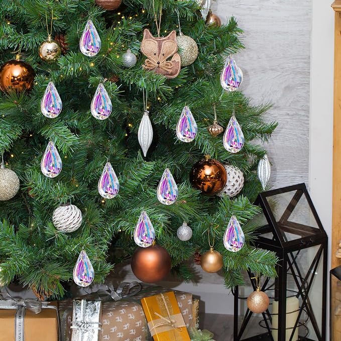 12pcs Suncatcher Crystal 50mm AB Loquat Shape Chandelier Parts Drops Prisms | Rainbow Maker,Hanging Crystal Sun Catchers,Colorful Glass Ornaments For Christmas Tree,Glass Beads For Suncatcher