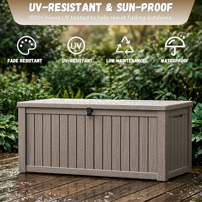 EasyUp 150 Gallon Deck Box Large Deck Box for Indoor and Outdoor,Waterproof Storage Boxs for Patio Furniture,Garden Tools,Cushions, Lockable and UV Resistant,Easy to Install(Grey)