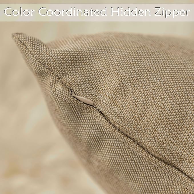 Home Brilliant Patio Pillows Outdoor Waterproof Set of 4 Throw Pillow Covers, 16x16 inch, 40x40 cm, Pack of 4, Linen