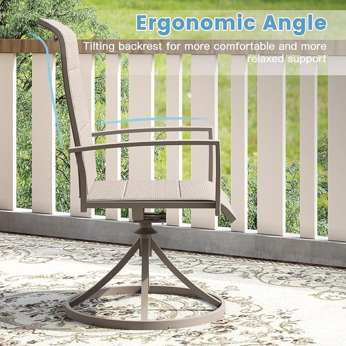 DIFY 9 Piece Outdoor Patio Dining Set for 8, 63" Grey Wood-Like Round Metal Dining Table and Swivel Patio Chairs with Sandshell Padded Textilene, All-Weather Outdoor Furniture Set for Garden Backyard