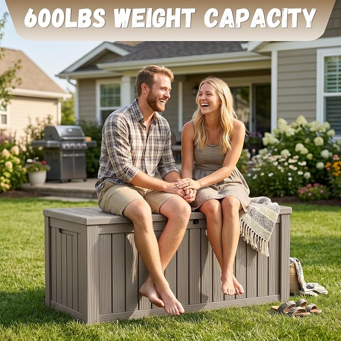 EasyUp 150 Gallon Deck Box Large Deck Box for Indoor and Outdoor,Waterproof Storage Boxs for Patio Furniture,Garden Tools,Cushions, Lockable and UV Resistant,Easy to Install(Grey)