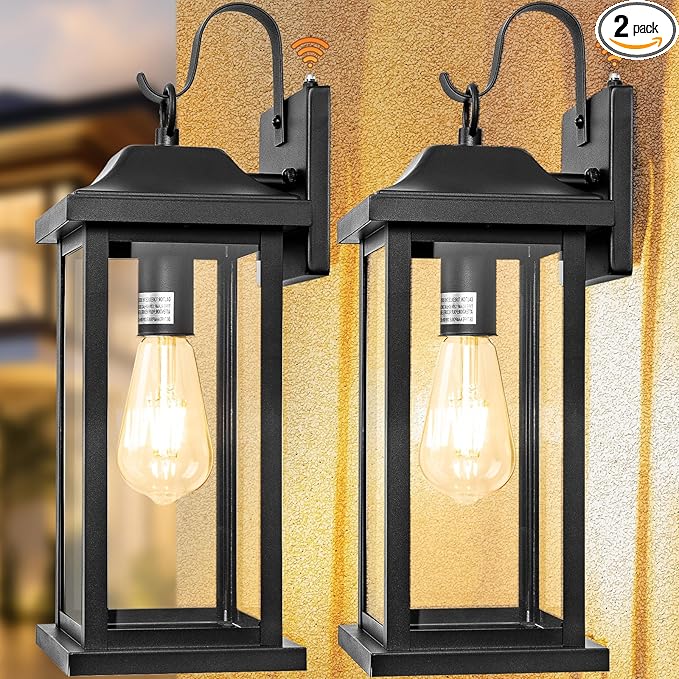 Dusk to Dawn Outdoor Lighting Wall Mounted 17 Inch Black | 2 Pack Exterior Light Fixtures Photocell Sensor, Porch Lights Waterproof, Outside Wall Sconces Garage Coach Lamps, ETL List