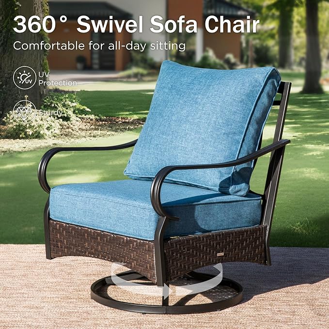 Patio Furniture Set with 32" Fire Pit Table, Patio Conversation Sets 4 Swivel Chairs with Thick Cushion and 50000 BTU Fire Pit Table (5 Pieces,Navy