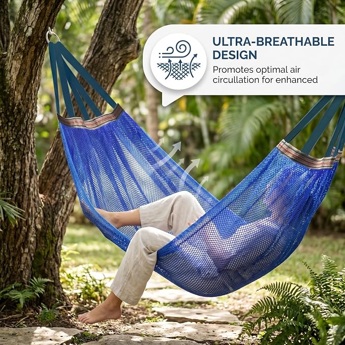 Camping Hammock Lightweight Portable, Anti-roll Breathable Mesh Outdoor Hammock with Tree Straps & Carry Bag, Blue (102.36x51.18in)