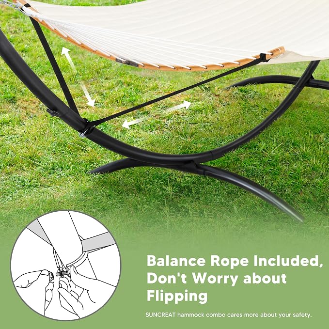 SUNCREAT Hammocks for Outside with Stand, Porch Hammock and Stand, 475 lbs Capacity, Patent Pending, Beige
