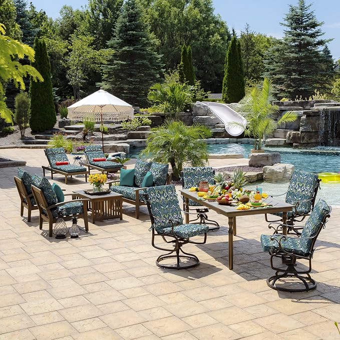 Arden Deep Seat Outdoor Chair Cushion Set (4-Pack), 24 in x 24 in, Weather-Proof, Rain-Proof, Fade Resistant Patio Cushion Set for Chair, Sofa, and Couch Sapphire Aurora Blue Damask | Outdoor Sofa, Couch, Conversation Set, Weather-Proof, Rain-Proof, Fa...