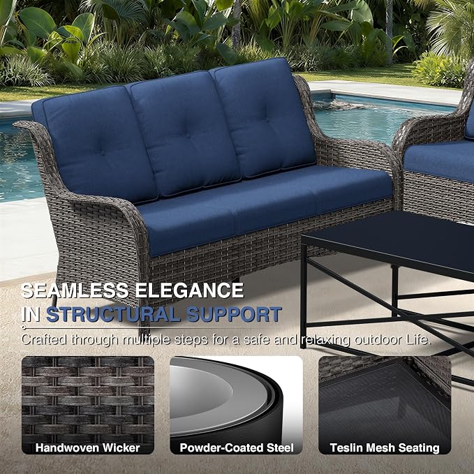 Joyside 9 Piece Wicker Patio Furniture Set, Outdoor Swivel Rocker Patio Chairs with High Back, Deep Seating, Wide Armrest, Thickened Cushions, Outdoor Furniture for Deck, Porch Use