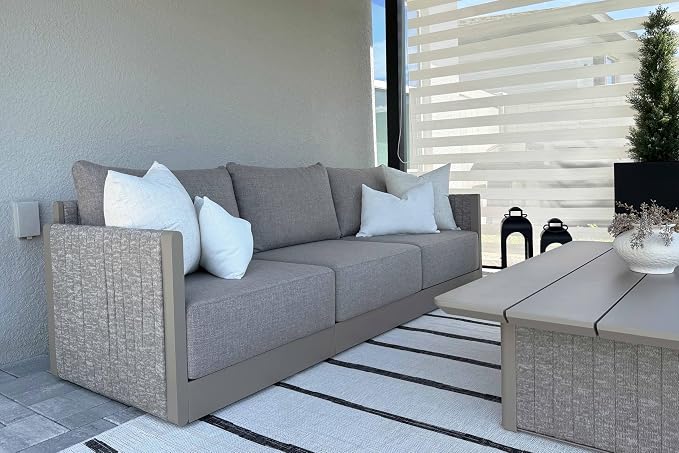 PURPLE LEAF 11 Pieces Patio Conversation Sets with Coffee Table All Weather Outdoor Couch Sectional Set with Cushion Small Conversation Set for Garden Poolside Backyard Beige