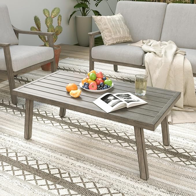 HAPPATIO 4-Piece Patio Furniture Set - Outdoor Aluminum Patio Conversation Set Includes 1 Loveseat, 2 Armchairs, and 1 Coffee Table, Perfect for Porch, Deck, Garden, (Grey)