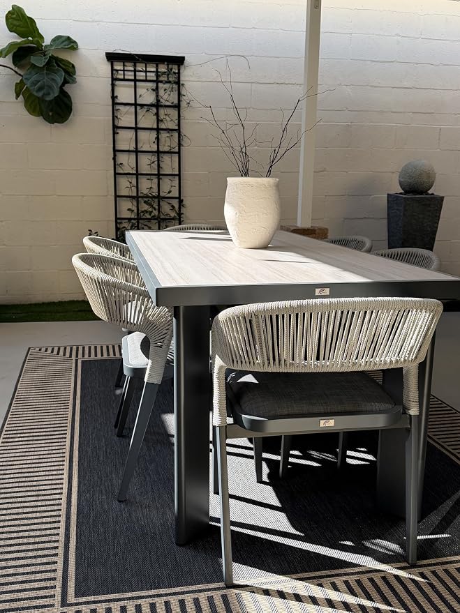 PURPLE LEAF 9 Pieces Outdoor Dining Set Patio Table and Chairs Set Aluminum Wicker Rattan Patio Furniture Set for Lawn Garden Porch Beige Marble Color Outdoor Set