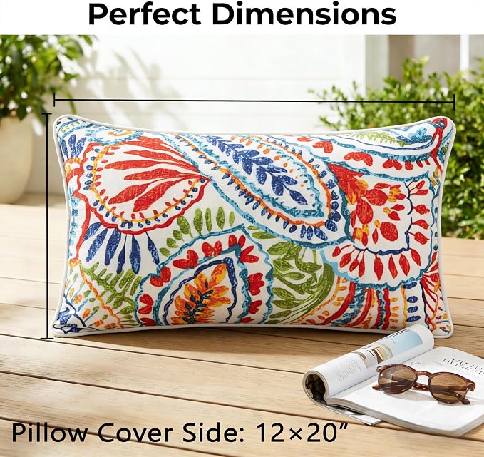 JMGBird Red Outdoor Pillows Waterproof Couch Throw Pillows with Insert | 12x20 waterproof outdoor pillow covers outdoor accent pillows outside pillows outdoor patio pillows for Furniture