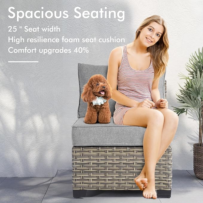 6 Pcs Outdoor Sectional Patio Furniture Set - All Weather Wicker Modular L Shaped Outside Sectional Sofa Couch,Patio Seating Outdoor Conversation Sets for Deck Yard Garden,Dark Grey