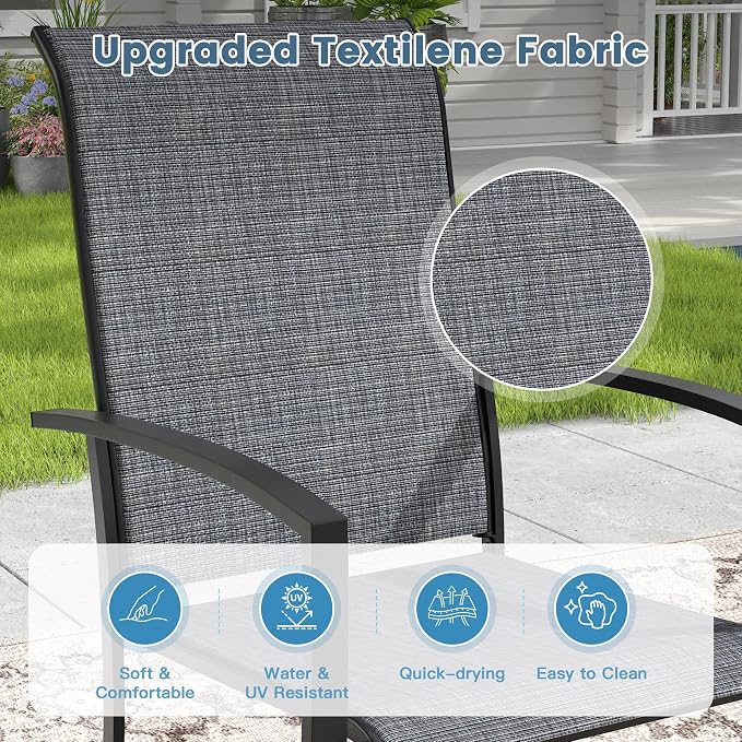 DIFY 9 Pieces Outdoor Dining Set, Metal Patio Table and Chairs Set for 8 with Umbrella Hole, 53.1" Round Dining Table and Textilene Stackable Patio Chairs for Garden Backyard Poolside, Black