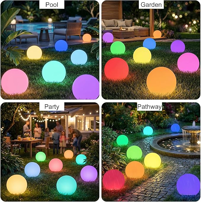 8 Inch Solar Globe Lights Outdoor Waterproof, LED Solar Ball Light Outdoor 16 RGB Colors 4 Modes with Remote Control, Solar Shpere Lamp Orb Light for Patio,Garden,Yard,Beach,Pathway