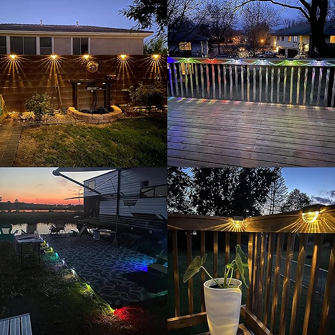 Solar Lights Outdoor, Solar Deck Lights, 6 Pack Solar Fence Step Lights Outdoor Waterproof LED for Outside Patio Stairs Yard Garden Backyard Decor, 10 Lumens,Warm White/Color Changing Lighting
