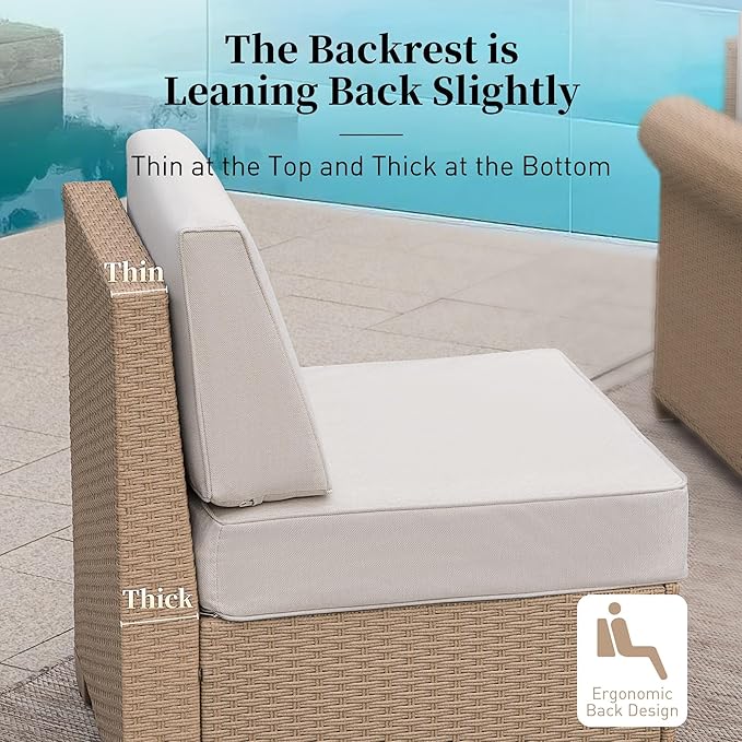 SUNSHINE VALLEY Patio Rattan loveseat, 2-Seat Wicker Rattan Sofa with 5.5" Thick Waterproof Cushions, All Weather Outdoor Conversation Set for Lawn Backyard Garden and Deck, Beige