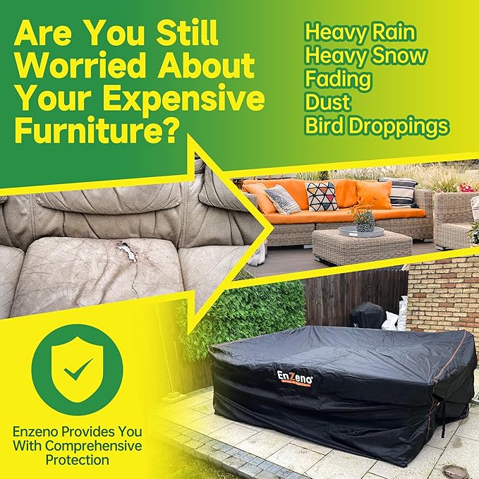 Enzeno Patio Furniture Set Cover Waterproof, Outdoor Dining Coffee Table Chair Covers Rectangular, Heavy Duty Outside Weatherproof Sectional Set Covers for Protection 84" L x 44" W x 28" H Black