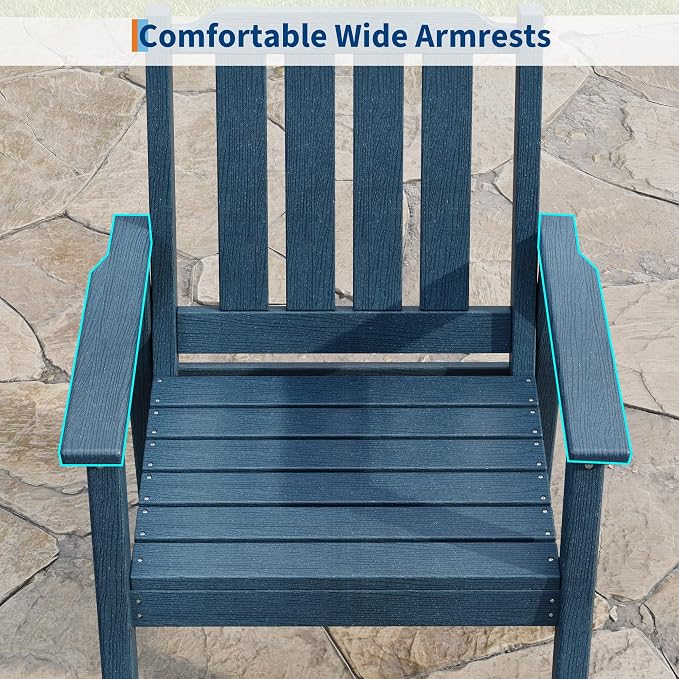 Takywep 23.9” Wide HDPE Patio Dining Chairs Set of 4, 650LBS Capacity All-Weather Yard Armchair with Slatted Seat, Heavy Duty Modern Backyard Furniture for Garden, Poolside, Deck, Blue