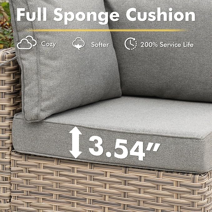 CAODOC 9-Piece Outdoor Sectional Sofa Set w/ 42" Fire Pit – L-Shaped Wicker Patio Furniture, Deep Seating & Swivel Rockers,Dark Gray