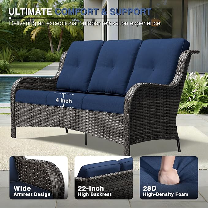 Joyside 7 Piece Wicker Patio Furniture Set, Outdoor Swivel Rocker Patio Chairs with High Back, Deep Seating, Wide Armrest, Thickened Cushions, Outdoor Furniture for Deck, Porch Use