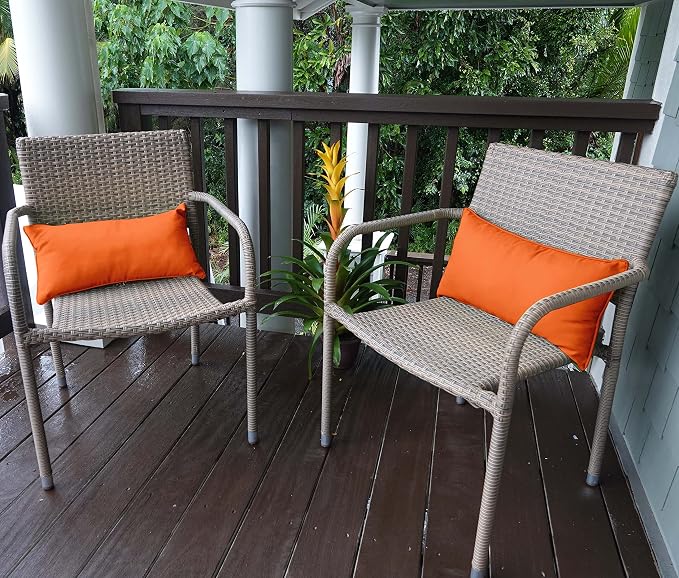 Indoor/Outdoor Polyester Fabric Lumbar Pillow Cover, All-Weather Waterproof Rectangular Cushion Case for Patio Furniture, 12 x 24 Set of 2 -Coral Orange