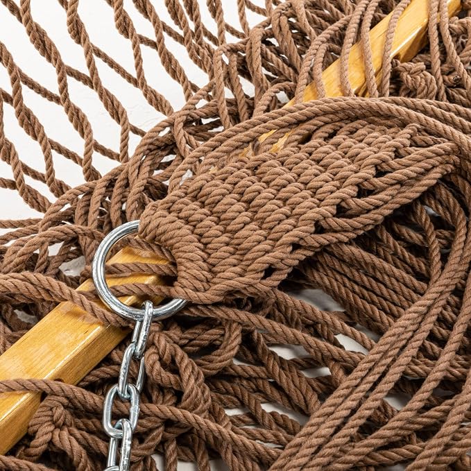Original Pawleys Island Deluxe Antique Brown DuraCord Rope Hammock – 13 ft. x 65 in, 2-Person, 450 lb Capacity, Oak Spreader Bar, Zinc-Plated Hardware, Handcrafted in the USA