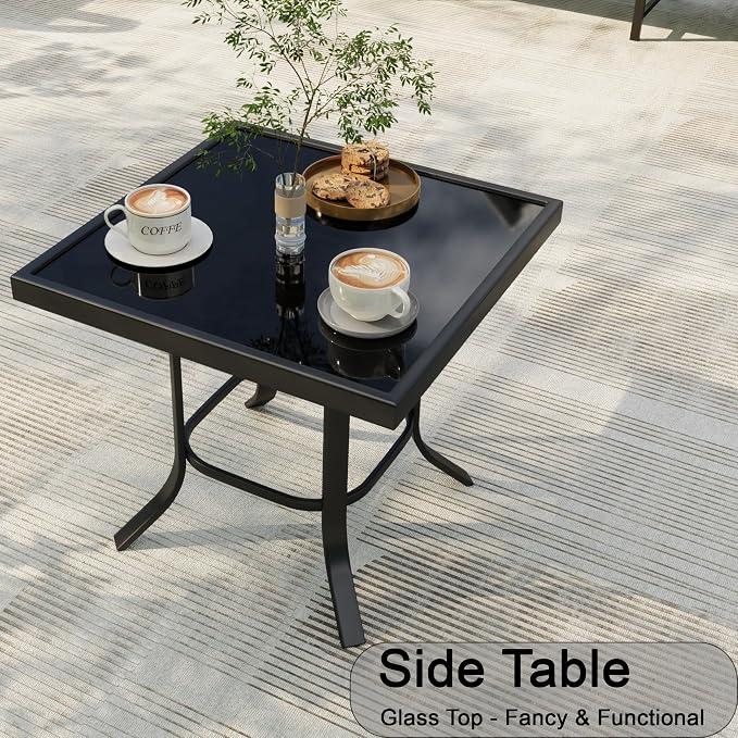10 Pieces Patio Conversation Sets, All Weather Metal Outdoor Furniture Set 3-Seater 2 Single Chairs 4 Swivel Rockers with 2 Side Tables and Fire Pit Table for Backyard Garden Deck Poolside, Gray