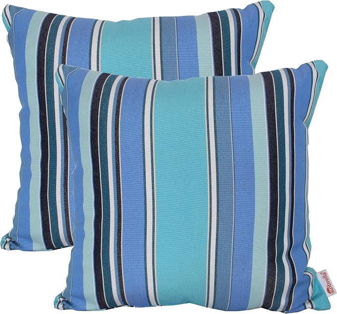 Outdoor/Indoor Sunbrella Throw Pillow Cover Only Square Set of 2 Pieces 18 inch x 18 inch Dolce Oasis Stripe - Insert Not Included, Teal