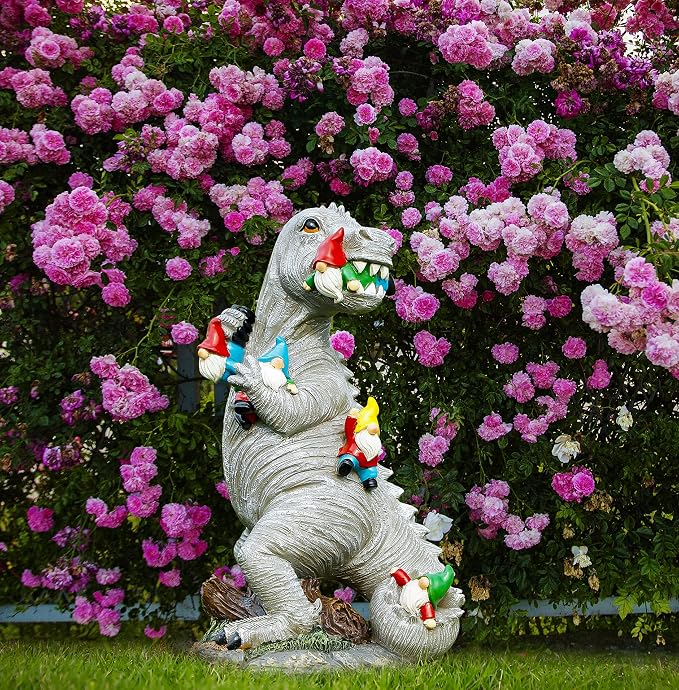Himaweek Garden Statue Outdoor Decoration, Weatherproof 14” Dinosaur Garden Gnome, Indoor Outdoor Décor Garden Art for Patio Lawn Yard, Gardening Gift for Homeowners