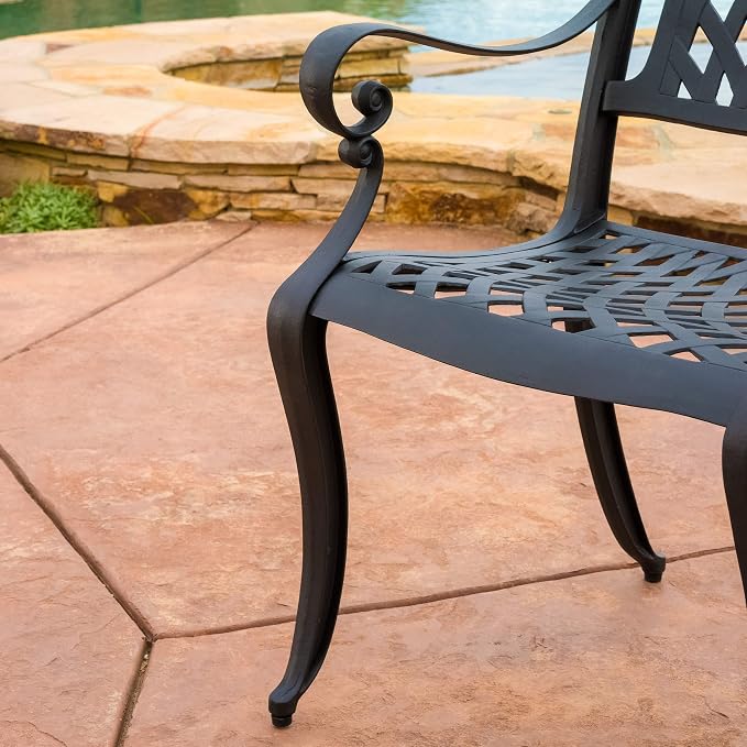 Christopher Knight Home Hallandale Outdoor Cast Aluminum Chairs, 2-Pcs Set, Antique Matte Black