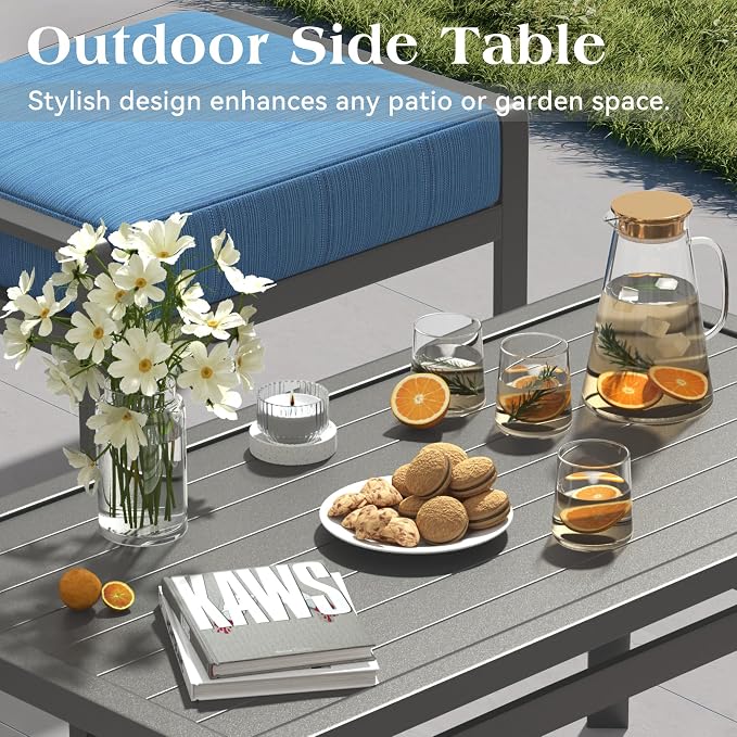 7 Piece Aluminum Patio Conversation Set, Outdoor Metal Furniture Set w/Rocking Swivel Chairs, 3-Seat Sofa, Ottomans and Coffee Side Table, 5" Thickened Cushions for Backyard, Poolside, Blue