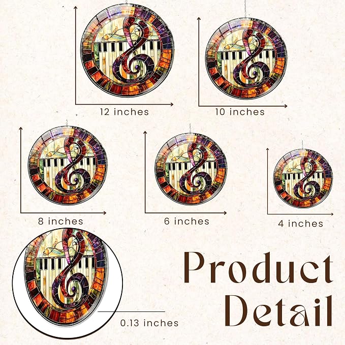 Music Treble Clef Acrylic Suncatcher, Boho Suncatchers for Window Hanging Ornament, Stained Glass Effect Art Garden Decor for Piano Lover, Gifts for Mother's Day, Mom, Grandma, Wife, Women, Nana