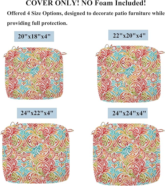 FUNHOME 2 Pack Outdoor Cushion Slipcovers 24" x 24" x 4", No Insert! Water-Resistant Patio Chair Seat Cushion Covers with Zipper and Tie, Replacement Cover Only(Corinthian Dapple)