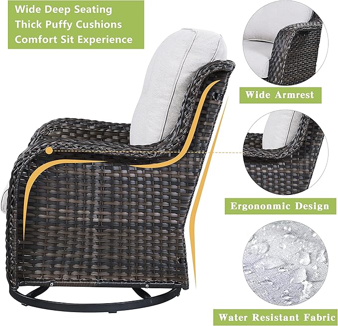 Rilyson Wicker Patio Furniture Set - 6 Piece Rattan Outdoor Sectional Conversation Sets with 2 Swivel Rocking Chairs,2 Ottomans,1 Loveseat and 1 Coffee Table for Porch Deck Garden(Brown/Beige)
