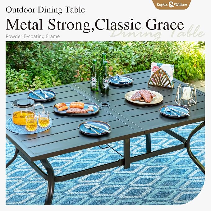 Sophia & William Patio Table and Chairs Set 7 Pieces, 6 Aluminium Patio Dining Chairs with 60" x 38" Metal Dining Table, Stackable and Easy to Move for Outdoor Garden Lawn (Beige)